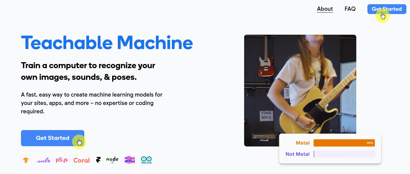 Teachable Machine官方網頁畫面